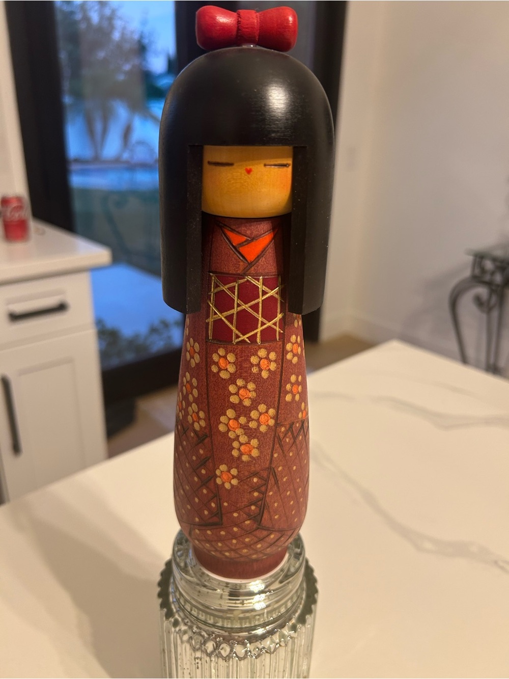 Hand-Painted Red and Black Kokeshi-Style Home Sculpture